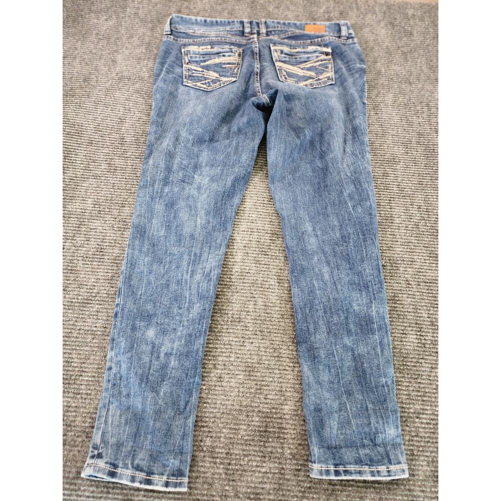 Amethyst Women's 14R Embroidered Pocket Patchwork Distressed Blue Denim Jeans - Picture 4 of 15